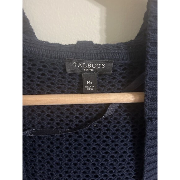 Talbots Cardigan Sweater Blue Hoodie Cotton Open Front Long Pockets size PMedium - Picture 3 of 7